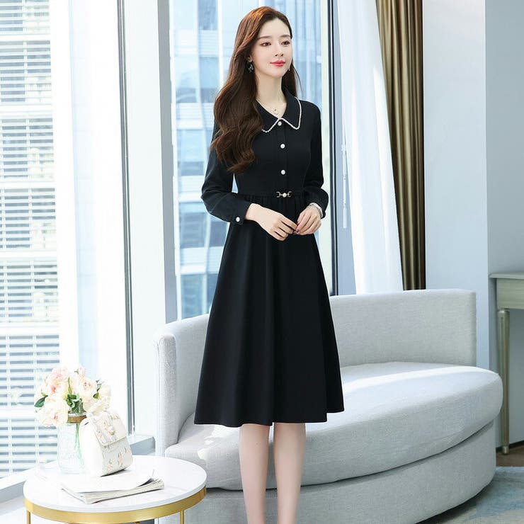 お見舞い Aラインワンピース パール飾り[品番：JSFW0010103]｜JS 全2色 ワンピース
