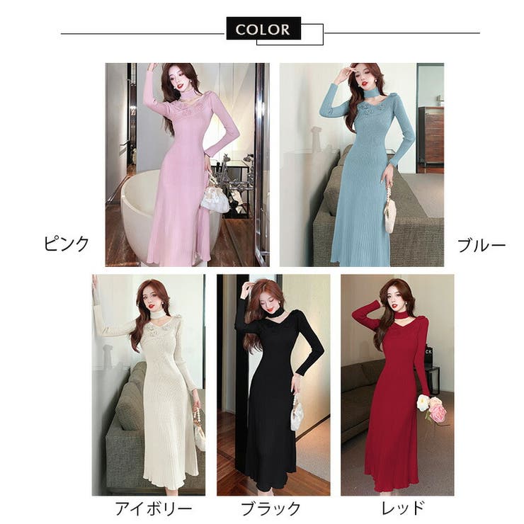ニットワンピース 全5色 Vネック[品番：JSFW0012276]｜JS FASHION