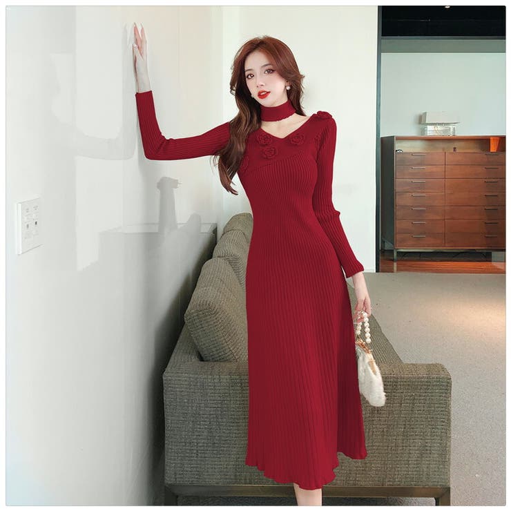 買い誠実 ニットワンピース 全5色 Vネック[品番：JSFW0012276]｜JS ワンピース