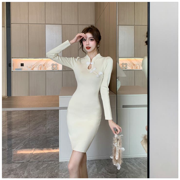 チャイナドレス風 ニットワンピース ミニワンピ | JS FASHION | 詳細画像1 