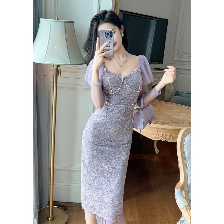 タイトワンピ 花柄レース レースドレス[品番：JSFW0012093]｜JS