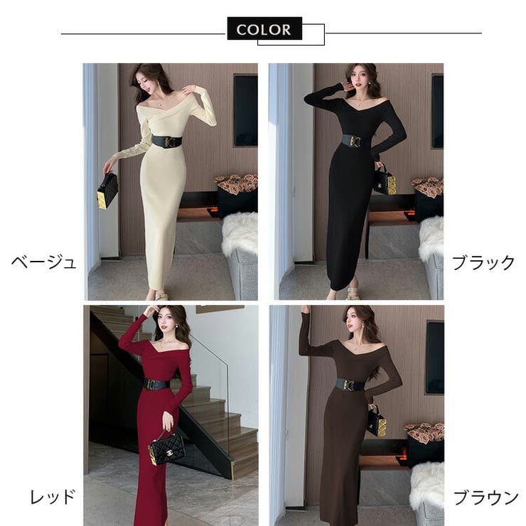 オフショルダー ニットワンピース 全4色[品番：JSFW0012296]｜JS