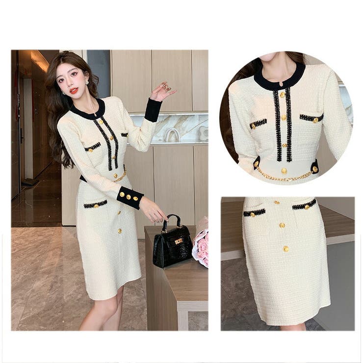 配色 ニットワンピース 全2色[品番：JSFW0012298]｜JS FASHION