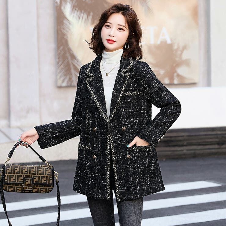 ツイードジャケット 襟付き 羽織り[品番：JSFW0011999]｜JS  FASHION（ジェーエスファッション）のレディースファッション通販｜SHOPLIST（ショップリスト）