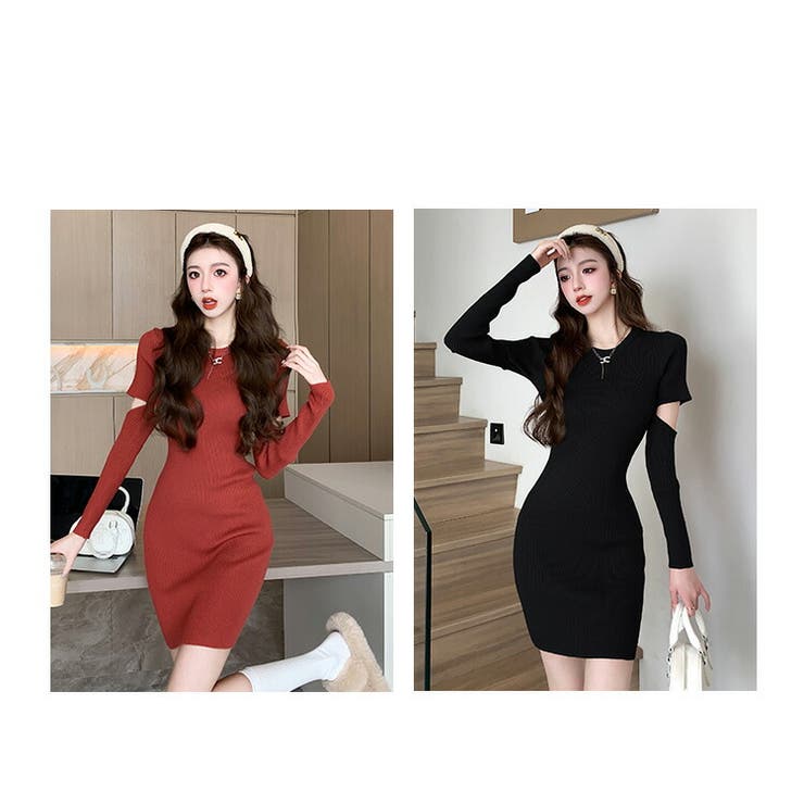 iamjasmine　レッドワンピ ニットワンピース 全2色 カットオフ[品番：JSFW0012340]｜JS
