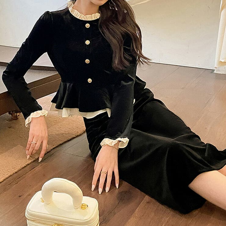 セットアップ ベロアジャケット タイトスカート[品番：JSFW0012553