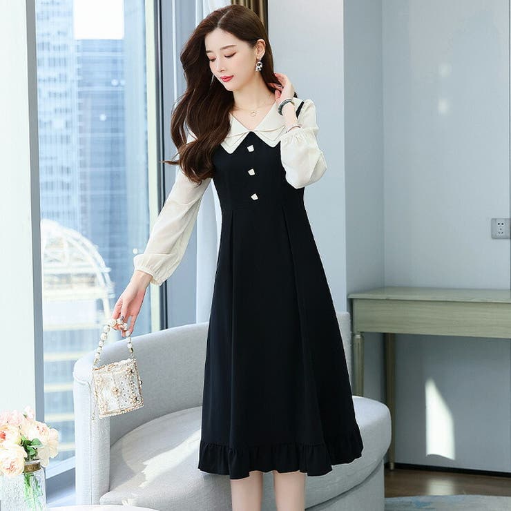 ワンピース バイカラー レイヤード風[品番：JSFW0012674]｜JS FASHION