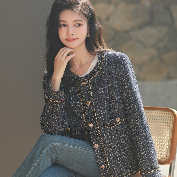 ツイードジャケット ノーカラー ジャケット[品番：JSFW0012482]｜JS