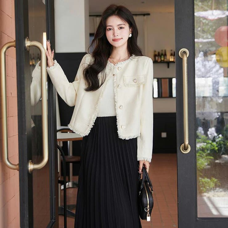 ノーカラージャケット 全2色 ハートボタン[品番：JSFW0012488]｜JS