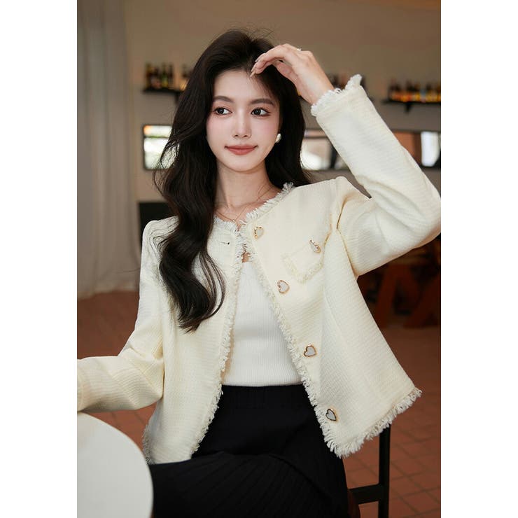 新品同様】アニュアンス 2023 ツイードノーカラージャケット 金ボタン