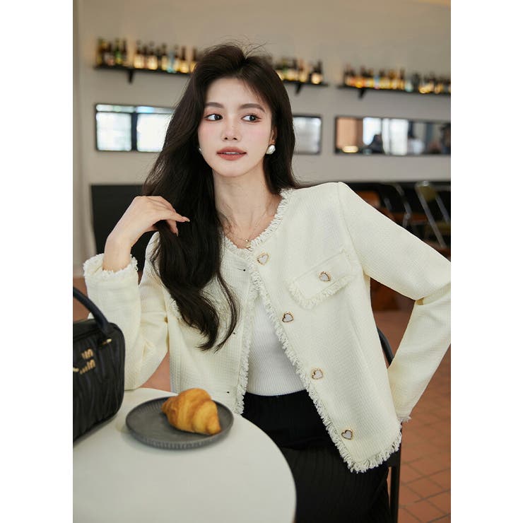 ノーカラージャケット 全2色 ハートボタン[品番：JSFW0012488