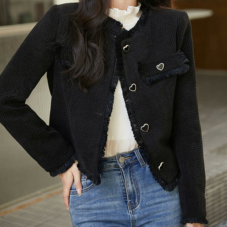 ノーカラージャケット 全2色 ハートボタン[品番：JSFW0012488
