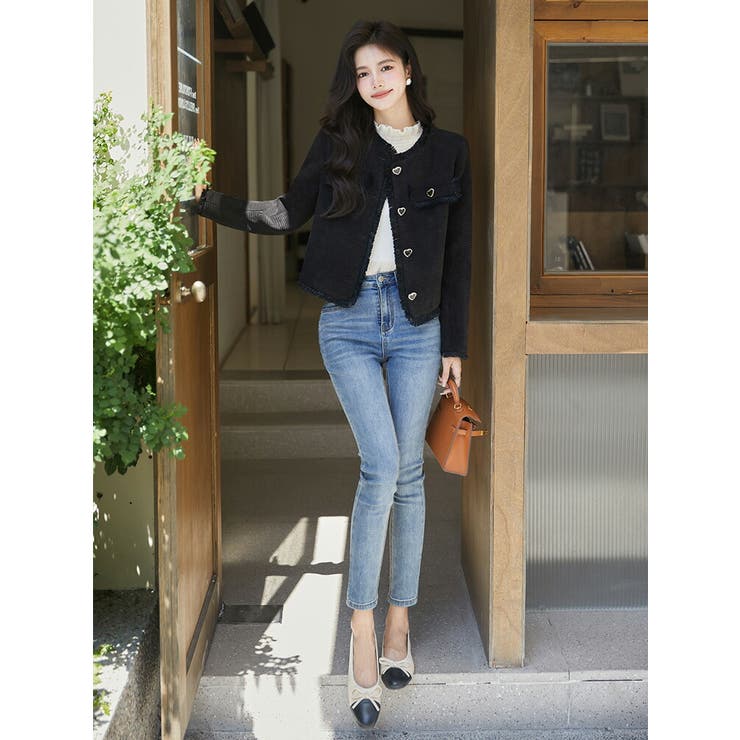 ノーカラージャケット 全2色 ハートボタン[品番：JSFW0012488]｜JS