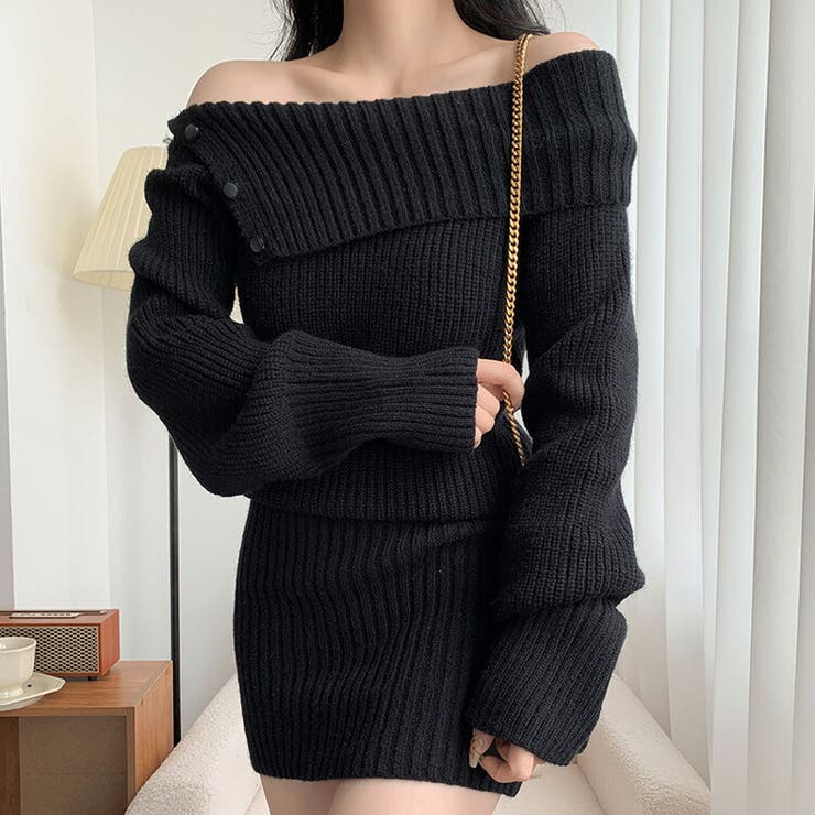 おふぃショルダー ニットワンピース 全4色[品番：JSFW0012446