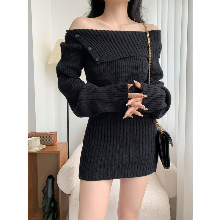 おふぃショルダー ニットワンピース 全4色[品番：JSFW0012446