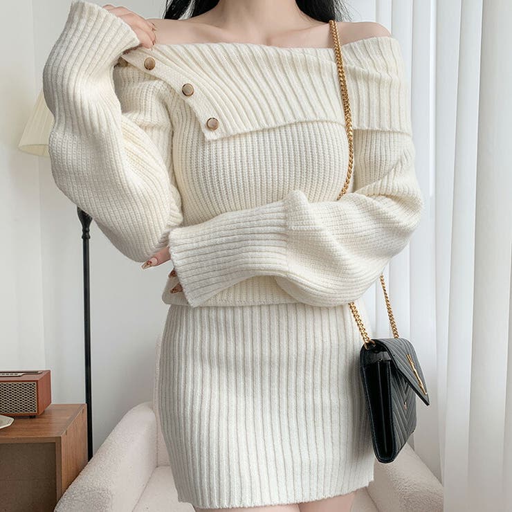 おふぃショルダー ニットワンピース 全4色[品番:JSFW0012446 おふぃショルダー ニットワンピース 全4色[品番:JSFW0012446