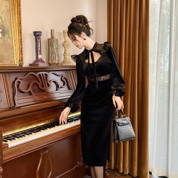 タイトワンピ ベロアワンピ シースルー | JS FASHION | 詳細画像6 