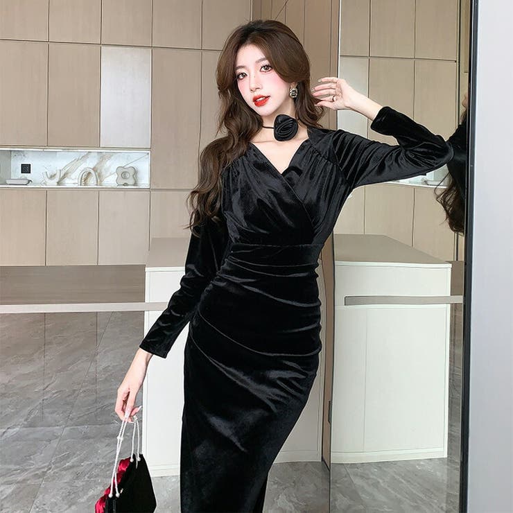 ベロアワンピ チョーカー付き タイトワンピ | JS FASHION | 詳細画像4 