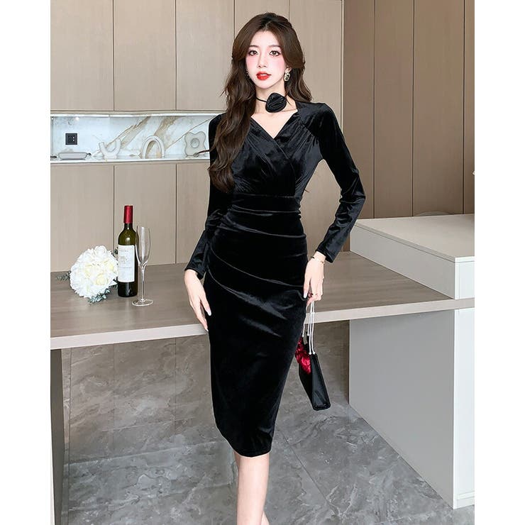 ベロアワンピ チョーカー付き タイトワンピ | JS FASHION | 詳細画像6 