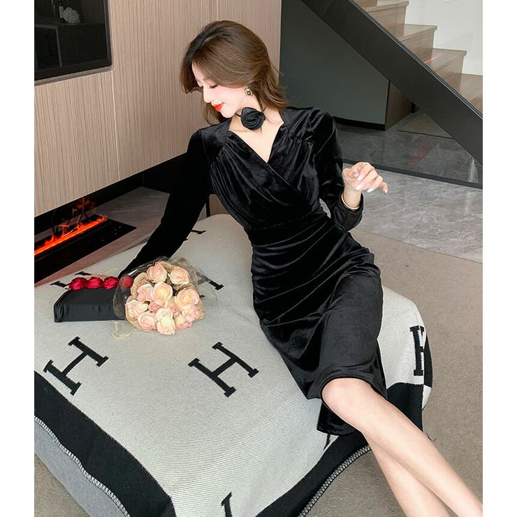 ベロアワンピ チョーカー付き タイトワンピ[品番：JSFW0012520]｜JS