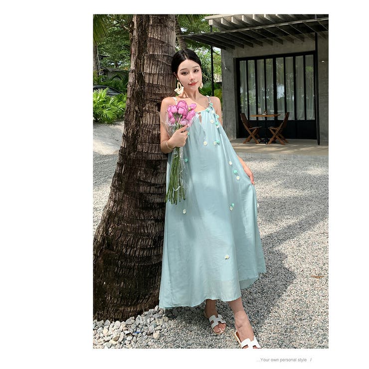 フラワープリントキャミソールワンピース 夏リゾート フラワー プリント キャミソール ワンピース