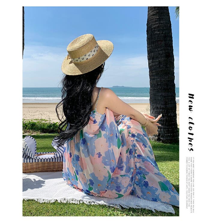 おしゃれ 花柄 ウェア 夏服 ビーチ コーデ リゾート リゾートワンピ ビーチワンピ 花柄ワンピ[品番：JSFW0010408