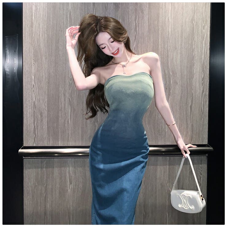 ベアトップ デニムワンピース グラデーション[品番：JSFW0010188