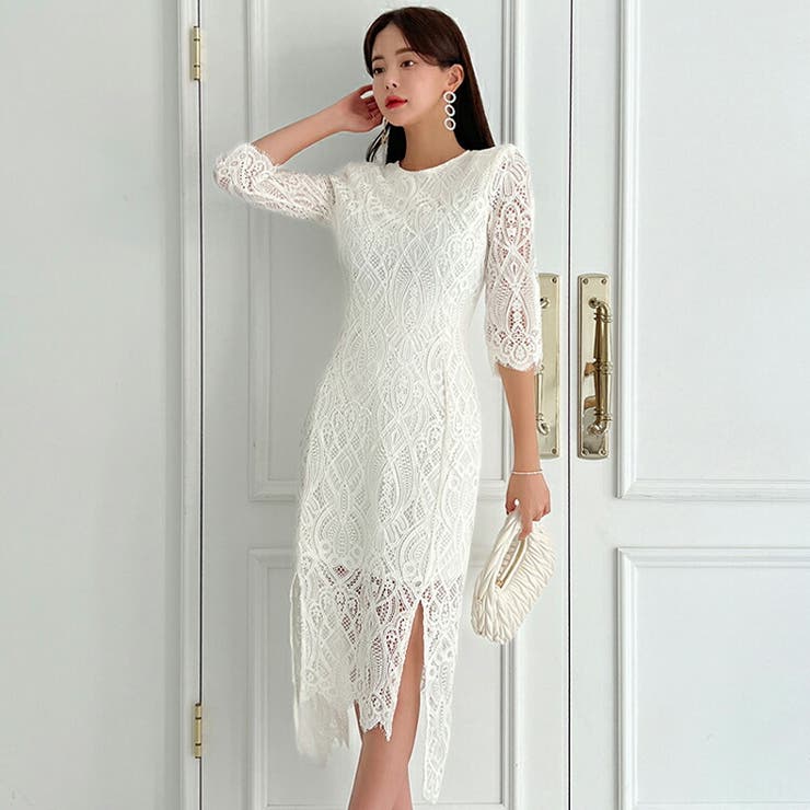 総レースワンピース パーティードレス 結婚式[品番：JSFW0010147