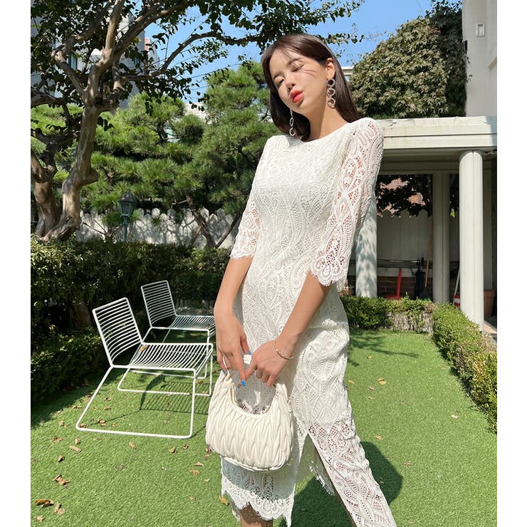 総レースワンピース パーティードレス 結婚式[品番：JSFW0010147