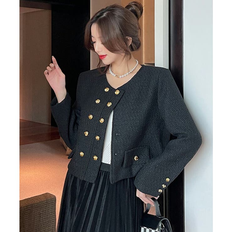 ノーカラージャケット 全2色 ツイードジャケット[品番：JSFW0014194