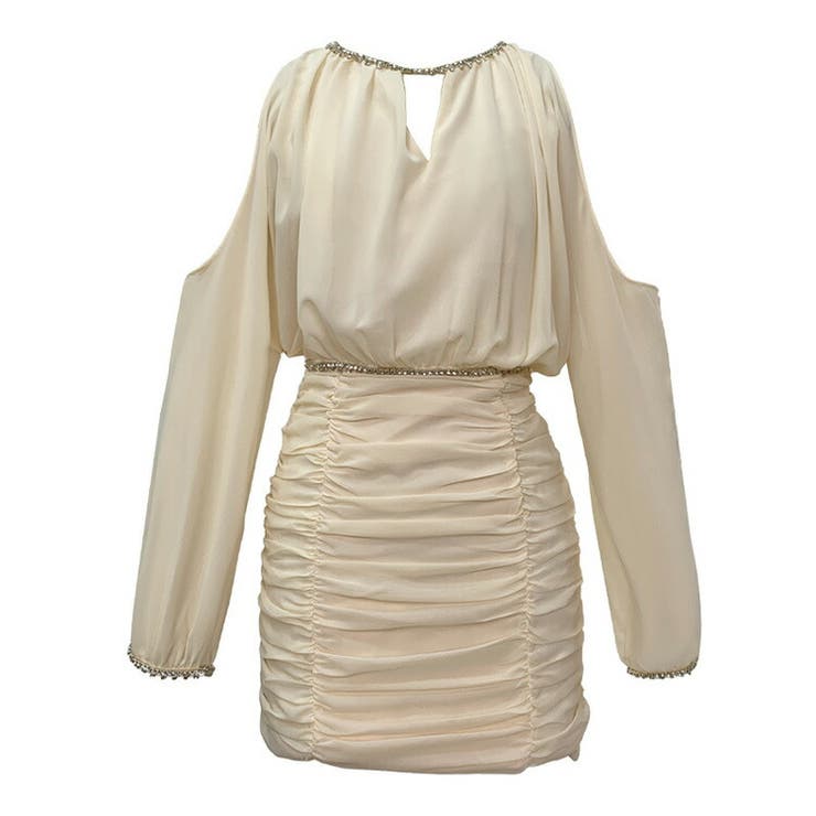 タイトワンピース ビジュー飾り シースルー袖 | JS FASHION | 詳細画像12 