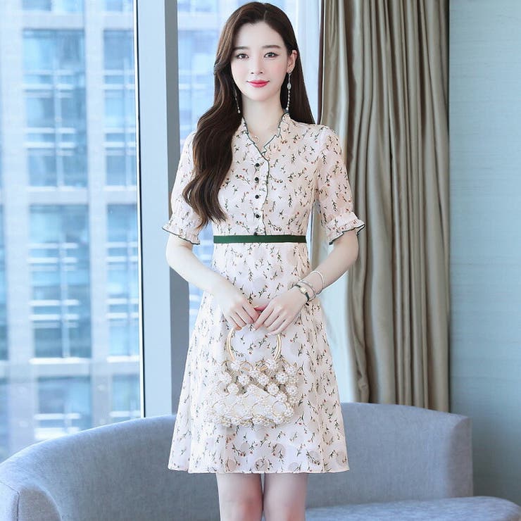 小花柄 ワンピース Aライン[品番：JSFW0010643]｜JS FASHION