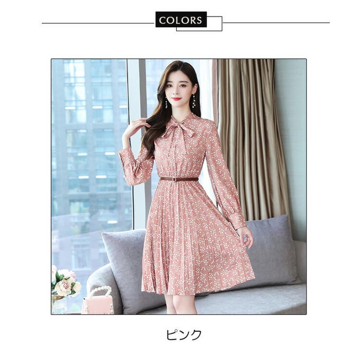 小花柄 ワンピース ベルト付き[品番：JSFW0010645]｜JS FASHION