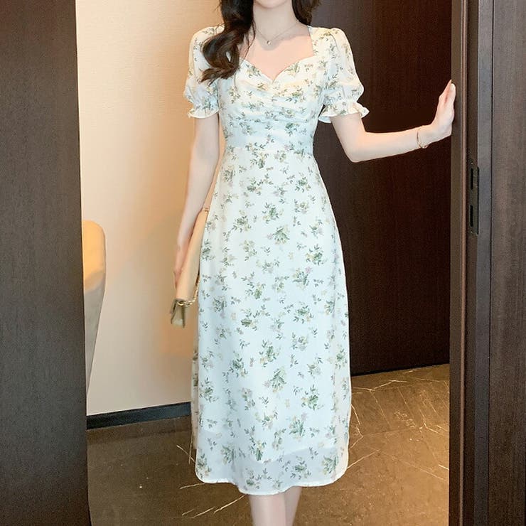 小花柄シフォンスカンツ  (ホワイト、Mサイズ）* 小花柄 ワンピース シフォン[品番：JSFW0010655]｜JS FASHION