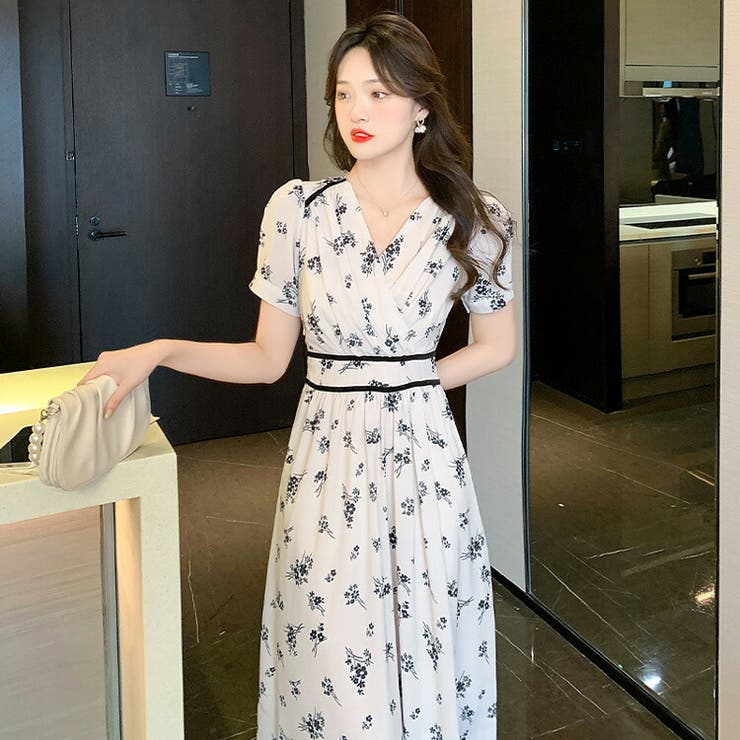花柄 ワンピース シフォン[品番：JSFW0010658]｜JS FASHION