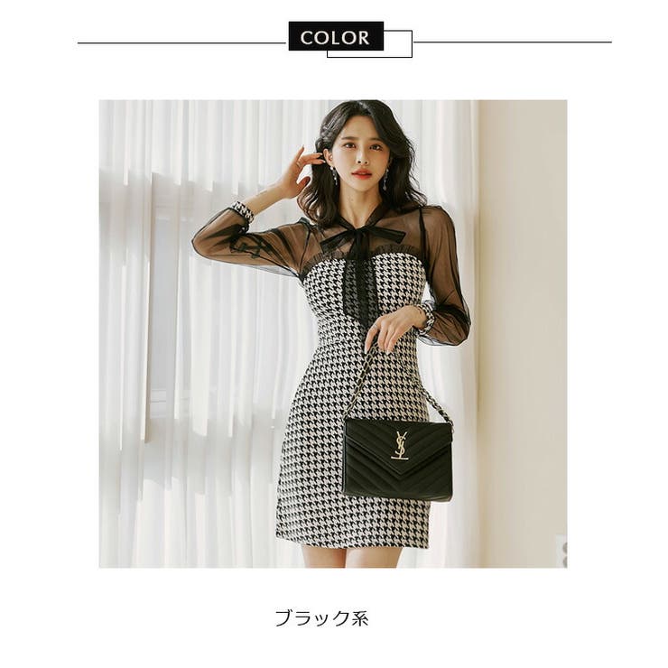 ワンピース 千鳥柄 長袖[品番：JSFW0010292]｜JS FASHION