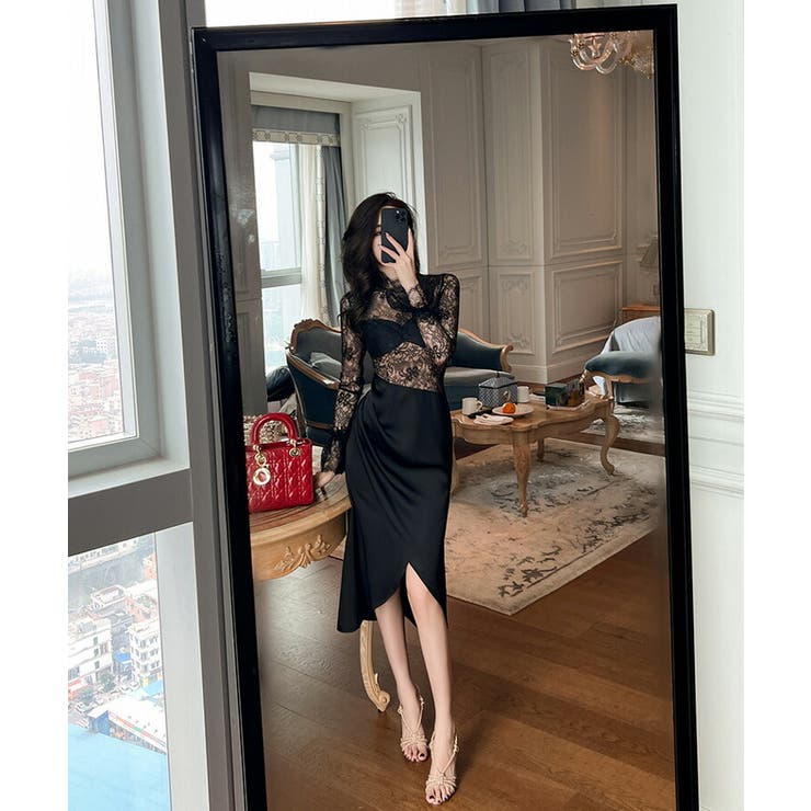 BLACK系 ワンピースセット まとめ売り size Fと size L　お得♡ Amazon.co.jp: 大きいサイズ レディース シアーワンピース ひざ
