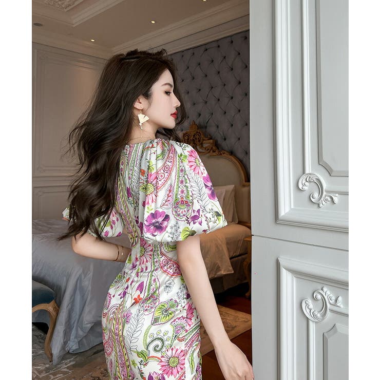 美品☆23SS ALANI PRINT 花柄 ボリュームスリーブ ワンピース