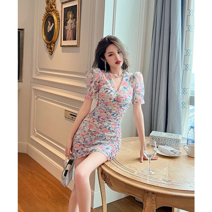 花柄ワンピ 総柄 タイトワンピ[品番：JSFW0010495]｜JS FASHION