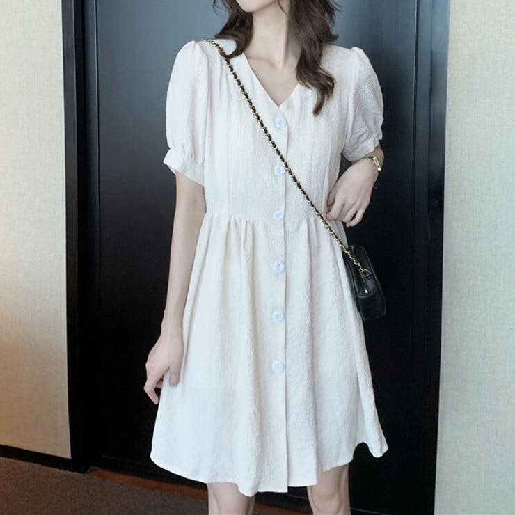 ミニワンピース Vネック 前開き[品番：JSFW0010311]｜JS FASHION