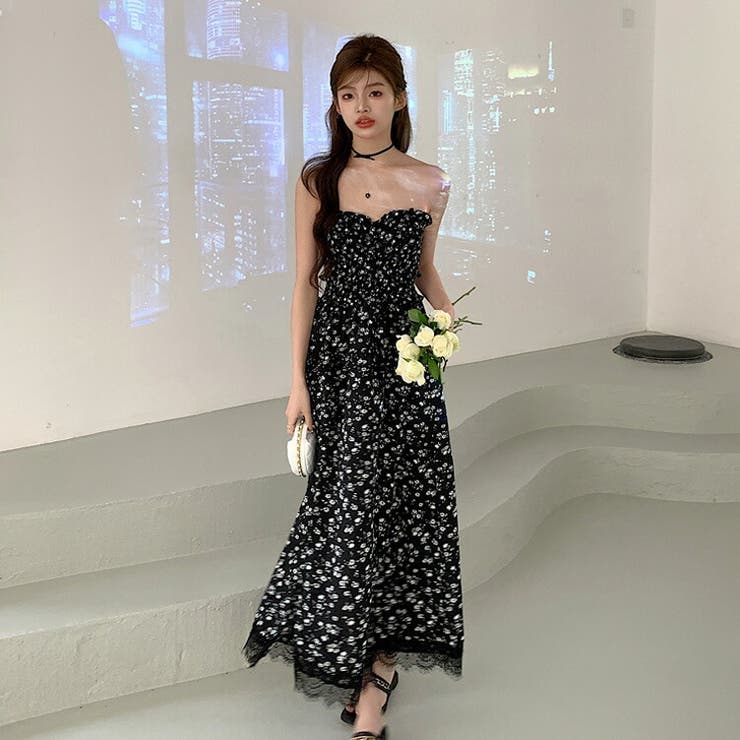 花柄ワンピース キャミワンピース シャーリング[品番