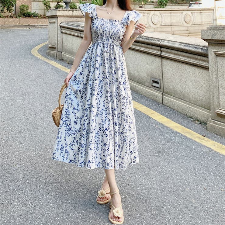 胸元 シャーリング ワンピース[品番：JSFW0010339]｜JS FASHION