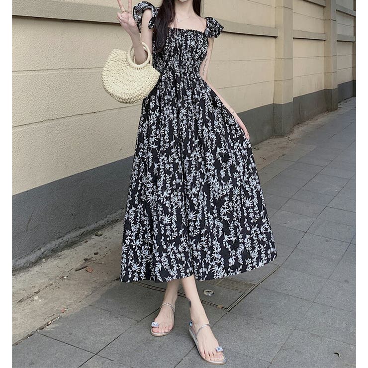 胸元 シャーリング ワンピース[品番：JSFW0010337]｜JS FASHION