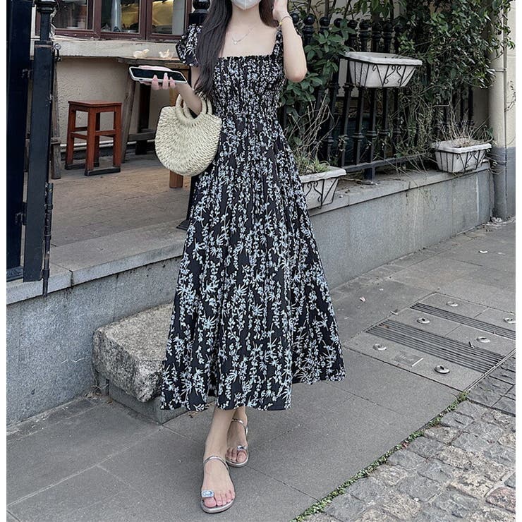 胸元 シャーリング ワンピース[品番：JSFW0010337]｜JS FASHION
