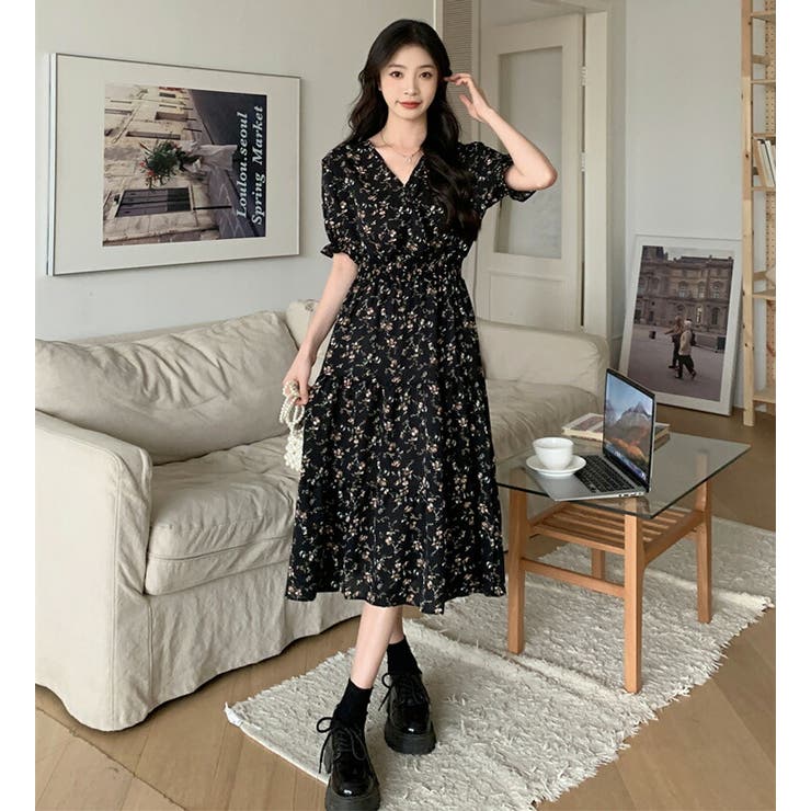 韓国ブランド通販サイト 花柄ワンピース FASHION 小花柄[品番：JSFW0010341]｜JS 半袖 トップス