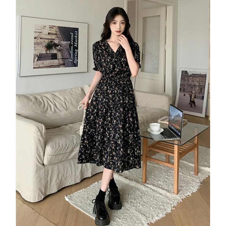 殿堂 花柄ワンピース 半袖 小花柄[品番：JSFW0010341]｜JS FASHION ワンピース