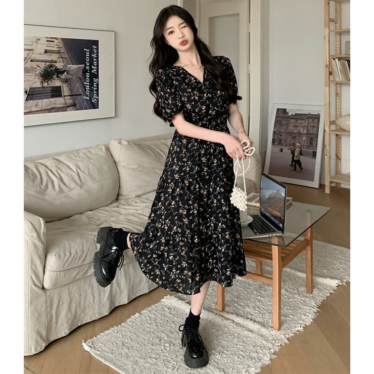 花柄ワンピース 半袖 小花柄[品番：JSFW0010341]｜JS FASHION