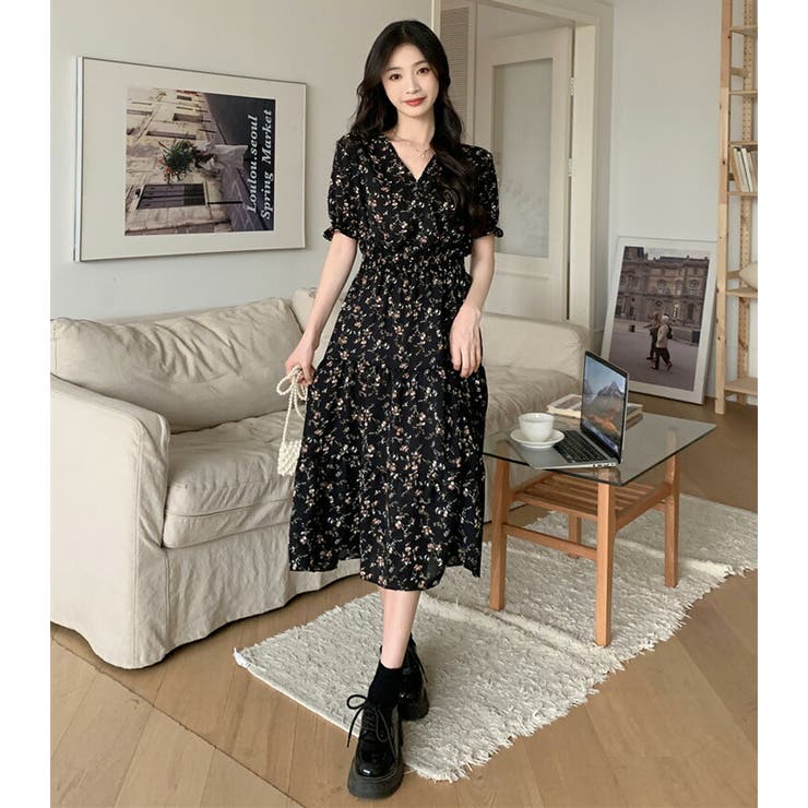 花柄ワンピース 半袖 小花柄[品番：JSFW0010341]｜JS FASHION