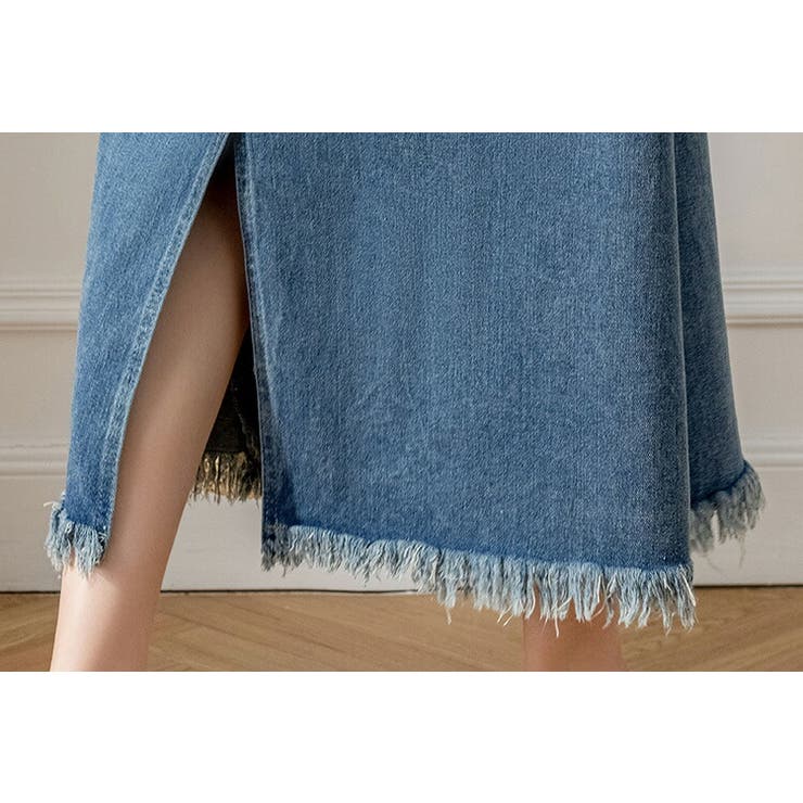 デニムスカート 裾フリンジ Aラインスカート[品番：JSFW0010562]｜JS