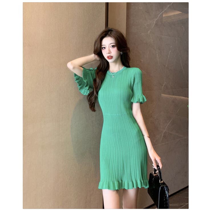 裾フリル ミニワンピース 全2色[品番：JSFW0010841]｜JS FASHION
